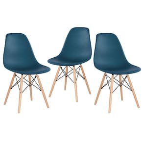 Kit 3 Cadeiras Charles Eames Eiffel Dsw Com Pés De Madeira Clara Azul Petróleo