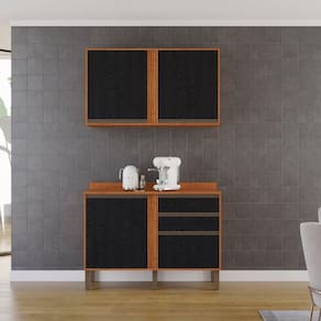 Cozinha Compacta 4 Peças 4 Portas 2 Gavetas Pérola Cinamomo/Preto
