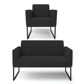 Sofá Namoradeira Com Poltrona Base Industrial Preto Marisa Veludo D03 - D\`rossi Cor Preto