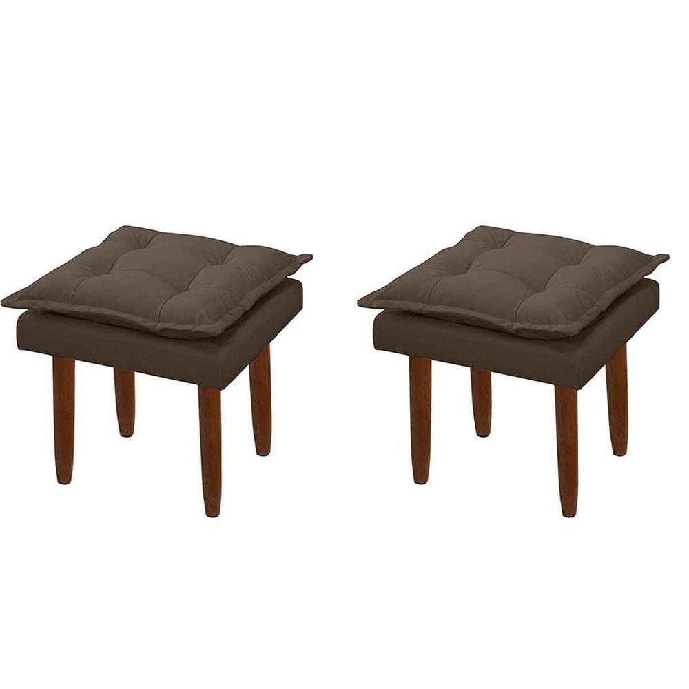 Kit 2 Puffs Decorativos Heloíse Veludo Marrom