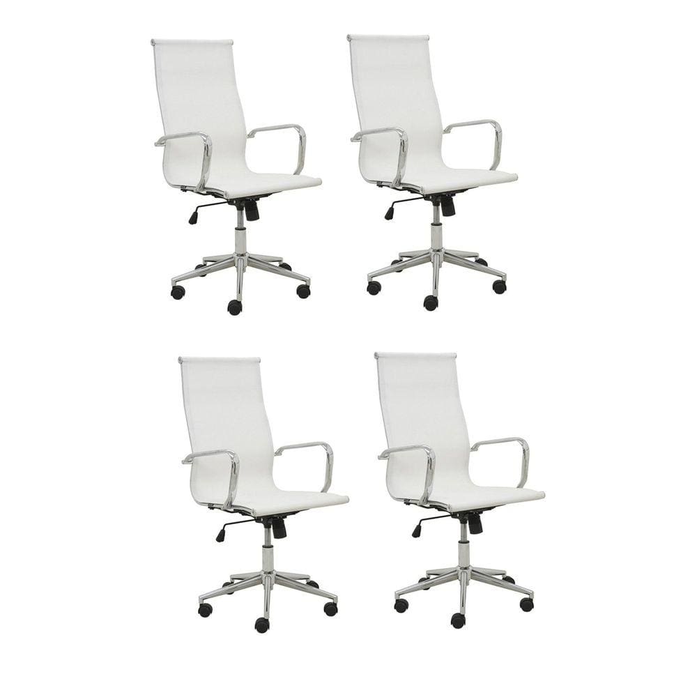 Kit 4 Cadeiras de Escritório Presidente Giratória Office Sevilha Tela Rivatti Branco