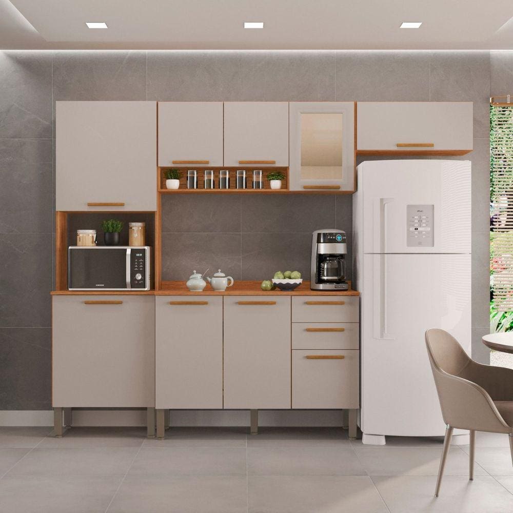 Cozinha Compacta 4 Peças 9 Portas 2 Gavetas Bella Cinamomo/Off White