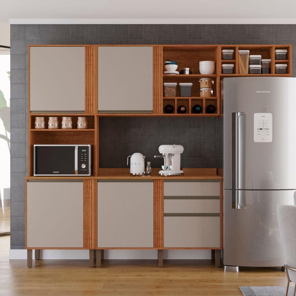 Cozinha Compacta 4 Peças 5 Portas 2 Gavetas Pérola Cinamomo/Off White