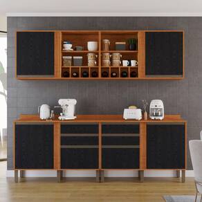 Cozinha Compacta 4 Peças 6 Portas 4 Gavetas Pérola Cinamomo/Preto
