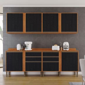 Cozinha Compacta 4 Peças 8 Portas 4 Gavetas Pérola Cinamomo/Preto