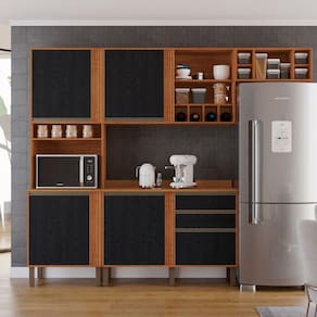 Cozinha Compacta 4 Peças 5 Portas 2 Gavetas Pérola Cinamomo/Preto