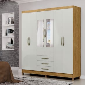 Guarda-roupa Casal 6 Portas 3 Gavetas com Espelho Toledo Espresso Móveis Marrocos/Off White