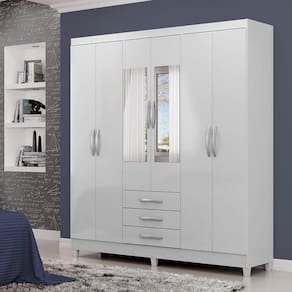 Guarda-roupa Casal 6 Portas 3 Gavetas com Espelho Toledo Espresso Móveis Branco/Branco
