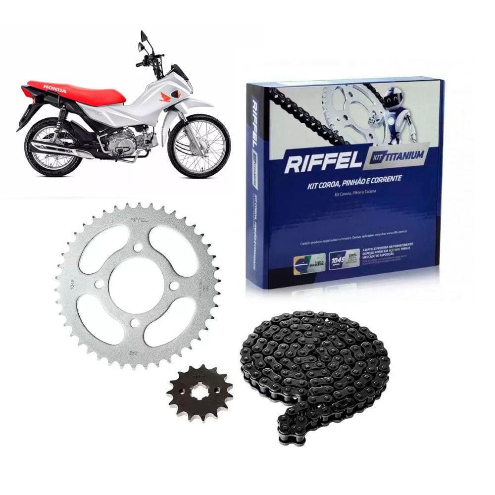 Kit Relação Transmissão Riffel Honda POP 100 2007 até 2015