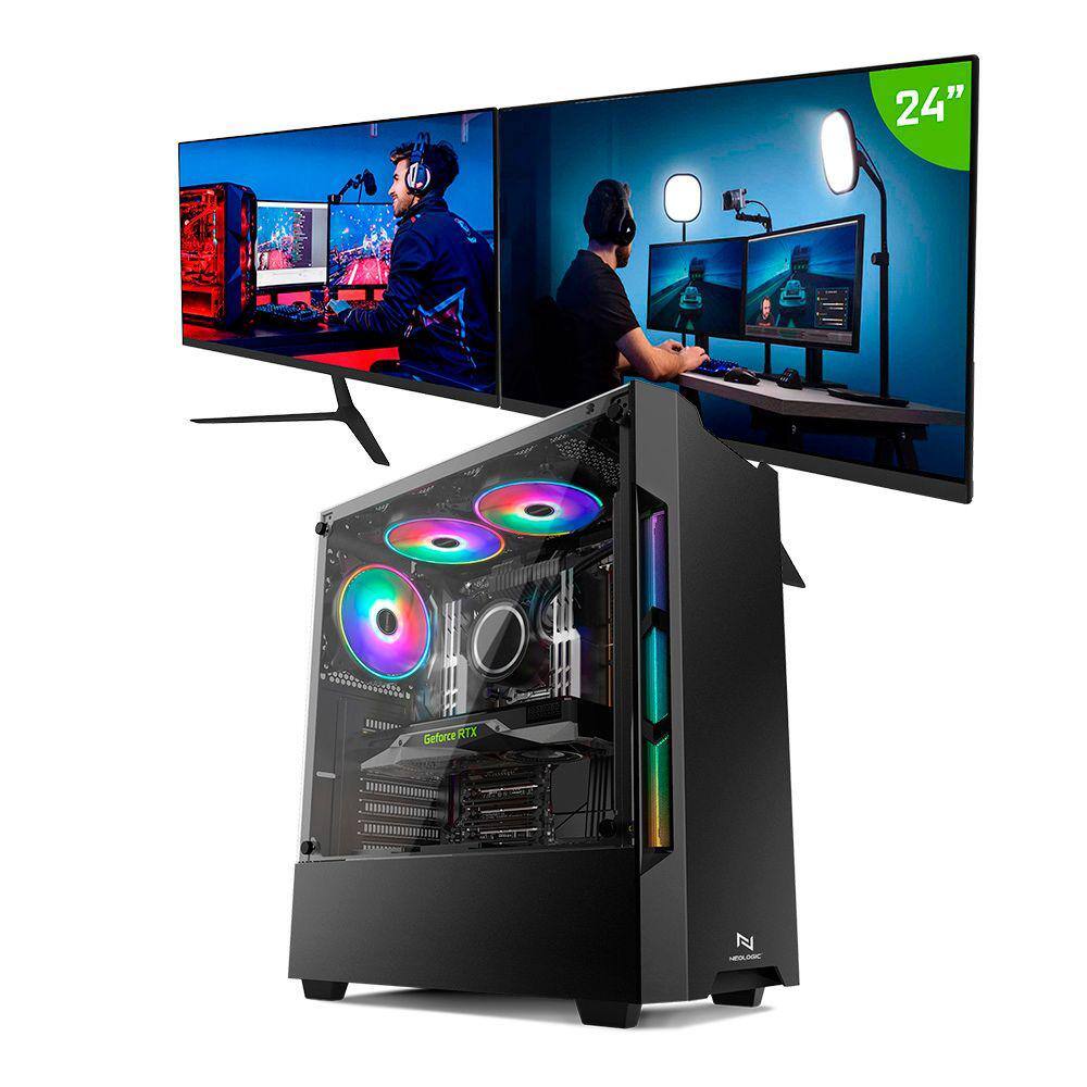 Pc Gamer Neologic Streamer Nli83677 Intel I5 10400F 16Gb (Rtx 3050 8Gb) Ssd 240Gb + Hd 1Tb 600W 80 Plus + 2 Monitores 24
