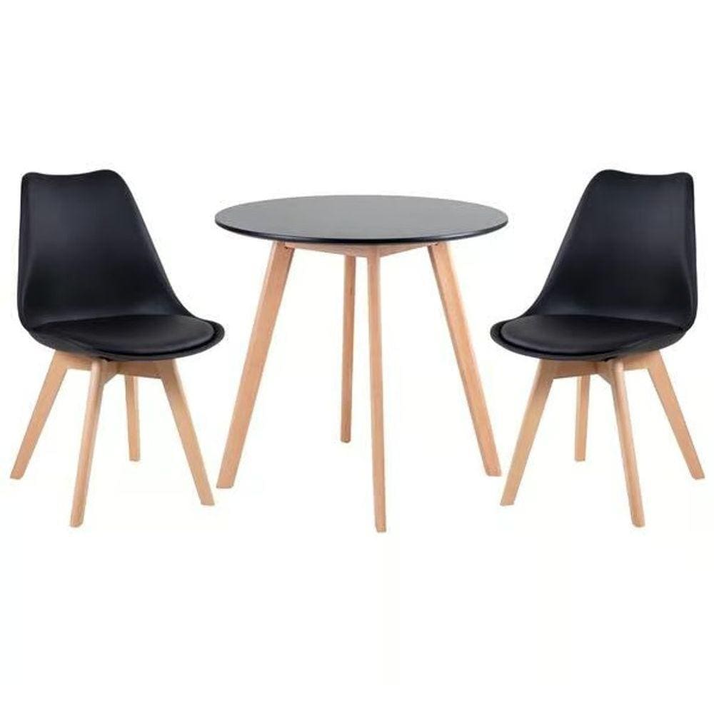 Kit - Mesa Redonda 80 Cm Preto + 2 Cadeiras Leda