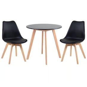 Conjunto Mesa Jantar Leda 80cm Preta + 2 Cadeiras Leda - Pretas
