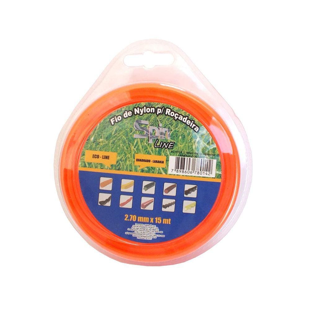Fio de Nylon 15 Metros 2,70mm Quadrado para Roçadeira Spin Blister Vulcan Laranja