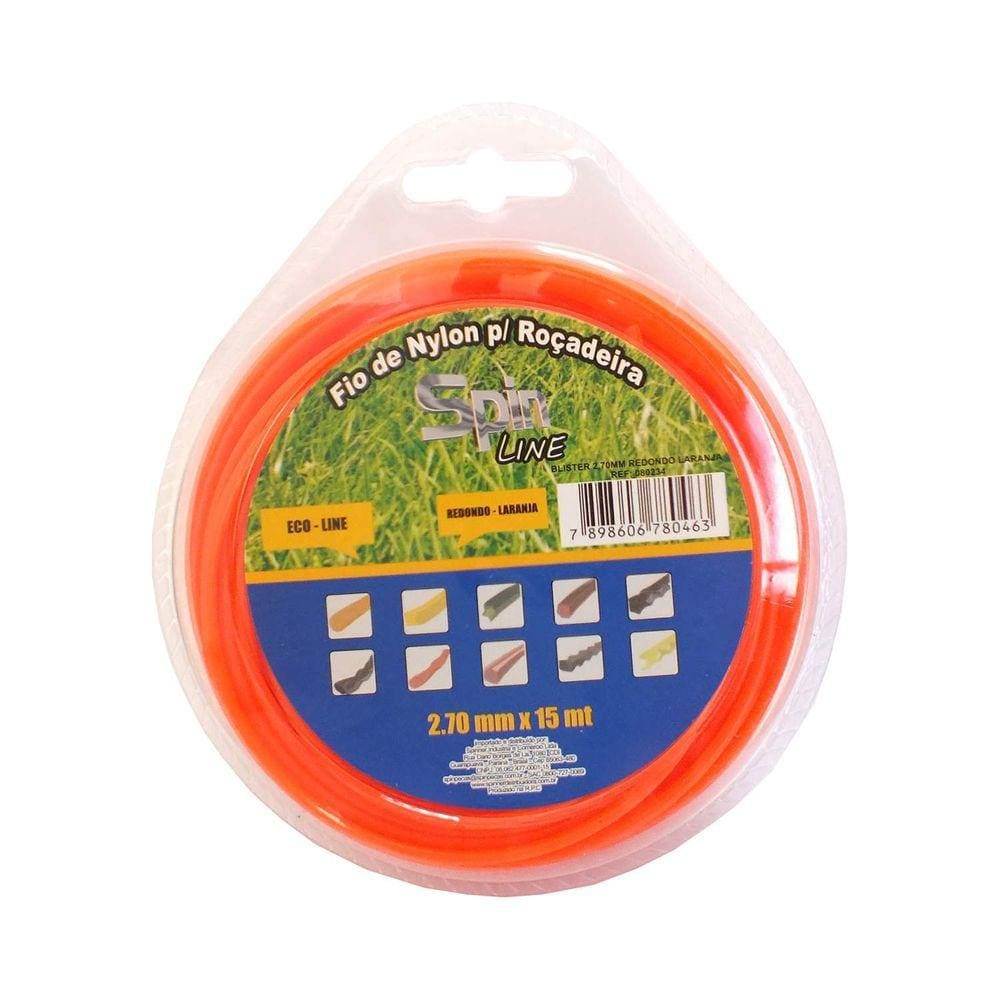 Fio de Nylon 15 Metros 2,70mm Redondo para Roçadeira Spin Blister Vulcan Laranja