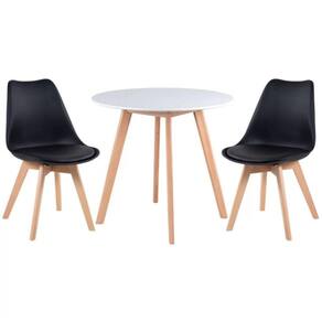 Kit - Mesa Redonda Leda 80 Cm Branco + 2 Cadeiras Estofadas Leda Preto
