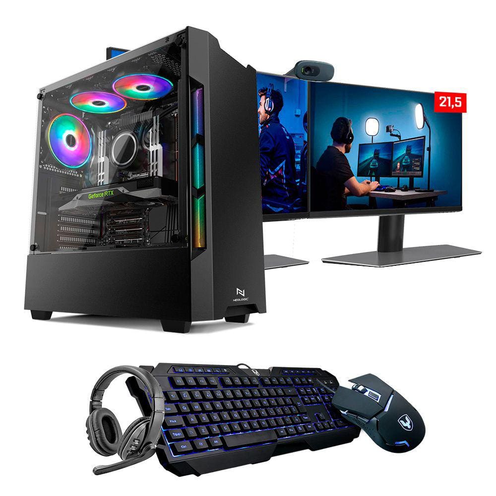 Kit - Pc Gamer Neologic Streamer Nli83672 Intel I5 10400F 16Gb (Rtx 3050 8Gb) Ssd 240Gb + Hd 1Tb 600W 80 Plus + 2 Monitores 21,5