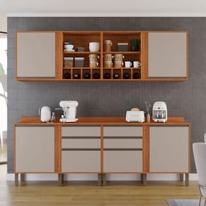 Cozinha Compacta 4 Peças 6 Portas 4 Gavetas Pérola Cinamomo/Off White
