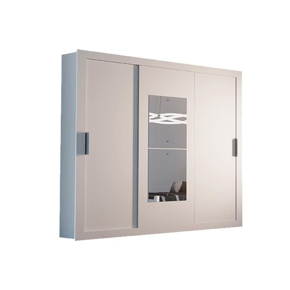 Guarda Roupa Casal 3 Portas De Correr E 4 Gavetas C- Espelho Veneza Premium Branco - Rufato