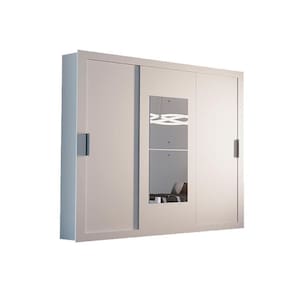 Guarda Roupa Casal 3 Portas De Correr E 4 Gavetas C- Espelho Veneza Premium Branco - Rufato