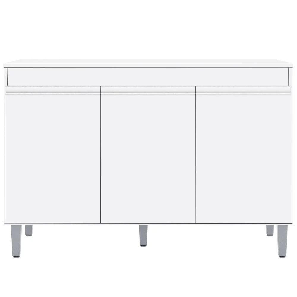 Balcão Gabinete De Pia Com Tampo 120cm 3 Portas Manu - Ajl Móveis Cor Branco