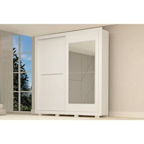 Guarda Roupa Casal 2 Portas De Correr E 3 Gavetas C- Espelho Nicole Branco - Acp
