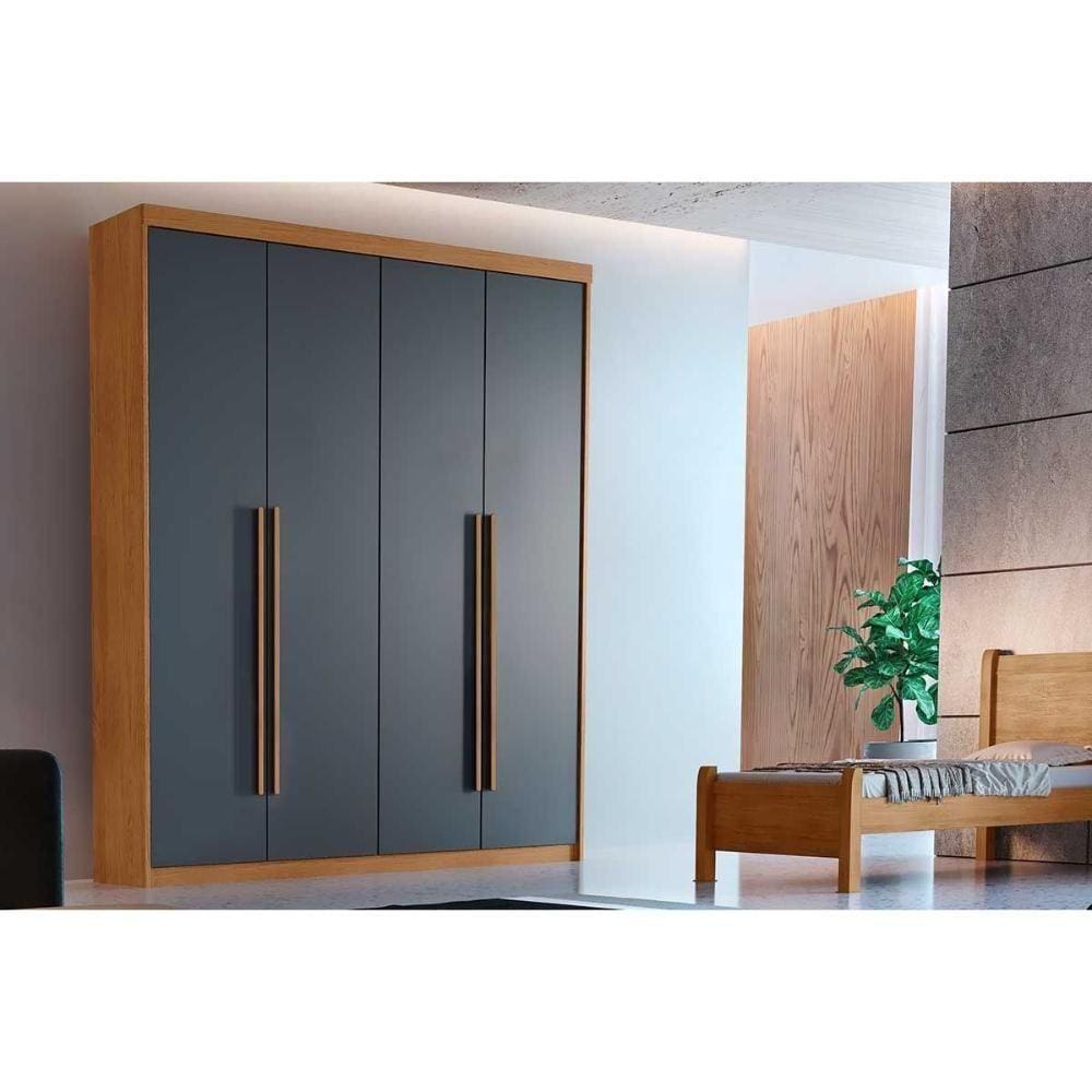 Guarda Roupa Solteiro 4 Portas E 2 Gavetas Hawai Naturale-grafite - Rufato