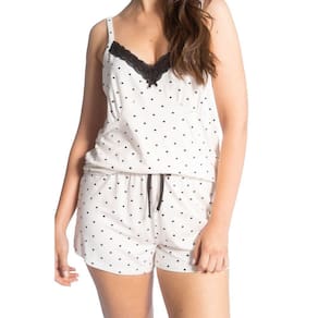 Pijama Curto Feminino Baby Doll Short Bolinhas Renda Poá