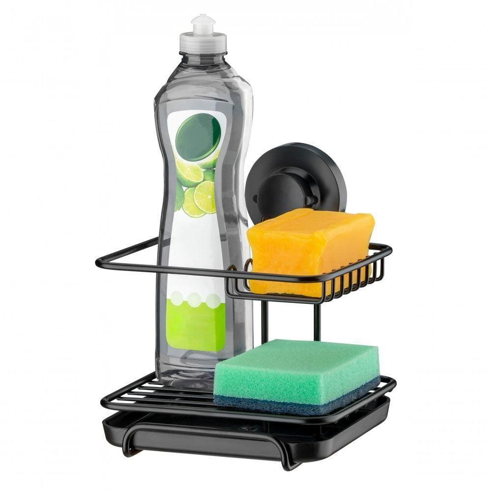 Suporte Cozinha Preto Fosco Sabão Detergente Esponja Com Ventosa Future 4017pt