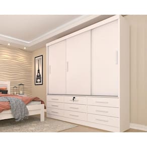 Guarda Roupa Casal 3 Portas De Correr E 9 Gavetas Chicago Branco-neve - Tcil Móveis