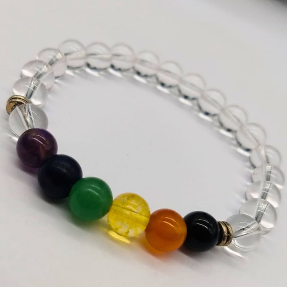Pulseira de Pedra Cristal com 7 chakras