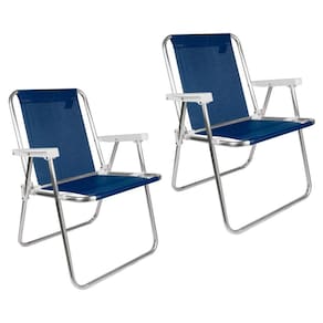 Kit 2 Cadeira De Praia Alta Sannet Em Alumínio Azul Mor