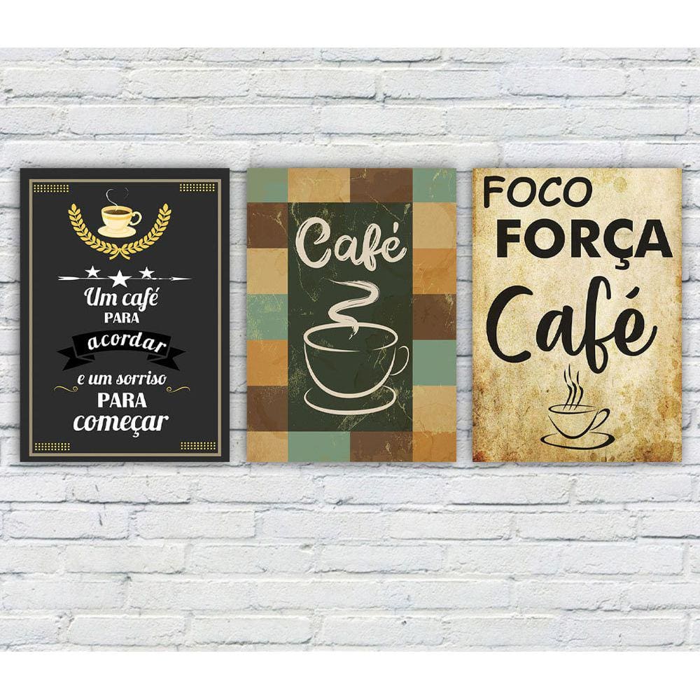 Kit 3 Quadros/Placas Decorativas MDF Café 01