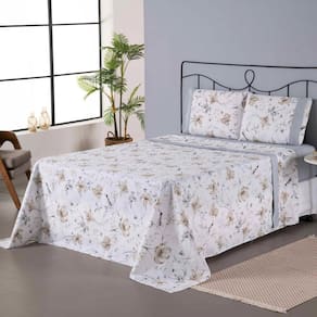Jogo de Lençol Completo Encantare Roupa de Cama Casal Queen Size Percal 180 Fios Estampado Ponto Palito Algodão 4 Peças