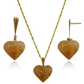 Conjunto de Colar e Brinco Coração - Pedra Citrino