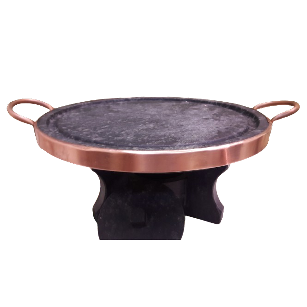 Kit Fondue em pedra sabão para carne 32 cm - fogareiro + grelha - curado