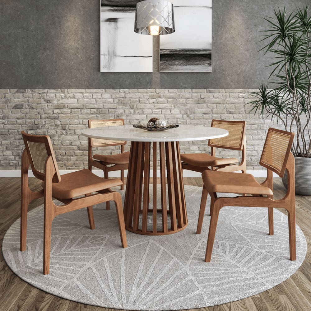 Mesa De Jantar Cone Ripado Redonda 120cm Madeira Off White