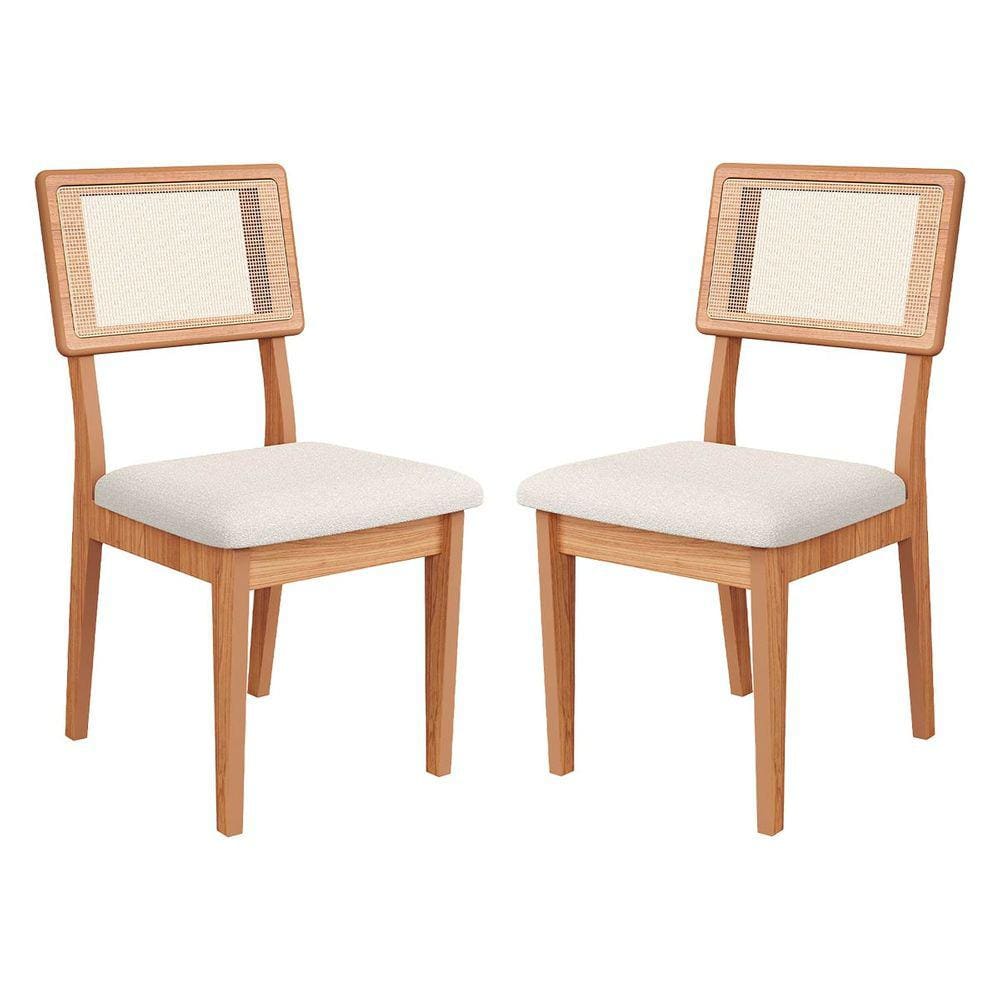 Kit 2 Cadeiras Estofadas Encosto de Tela 100% MDF Freijó Cesare Claro Dalla Costa