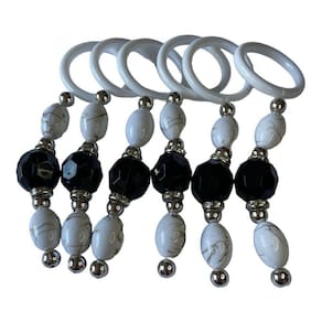 Porta Guardanapo Pedraria Argola Preto E Branco Kit 6 Peças