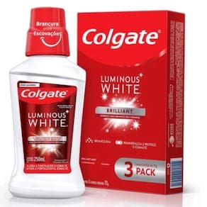 Kit Colgate Luminous White 3 Cremes Dentais 70G + Enxaguante