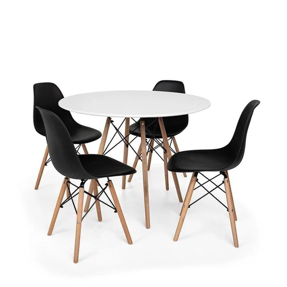 Kit Mesa Jantar Eiffel 90cm Branca + 4 Cadeiras Charles Eames - Preta