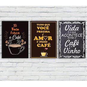 Kit 3 Quadros/Placas Decorativas MDF Café 02