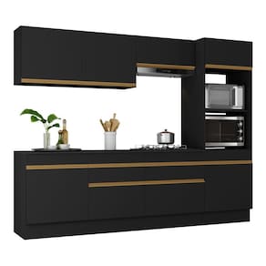 Armário De Cozinha Completa 5 Peças Com Rodapé Mp2180 Made Multimóveis Preto/dourado Preto/dourado