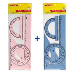 Kit 02 Réguas de 2° Grau 30cm + Esquadro 60º + Transferidor 180º e 360º  Waleu
