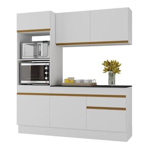 Armário De Cozinha Compacta 3 Peças Com Rodapé Mp2177 Made Multimóveis Branco/dourado Branco/dourado