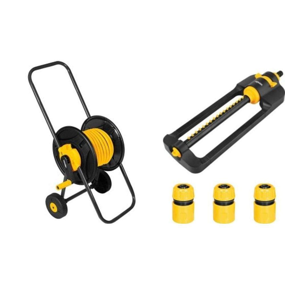 Suporte Enrolador C/Rodas +Mang 30M+Aspersor 17 Jatos Vonder