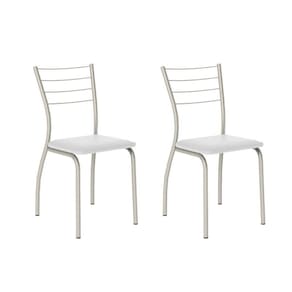 Cadeira Sala De Jantar 1700 Kit Aço 2 Uni Prata - Assento Courano Branco - Carraro