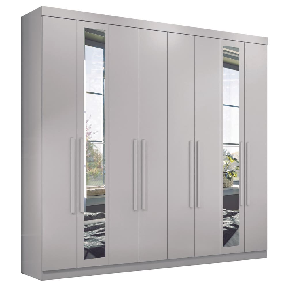 Guarda Roupa Casal Com Espelho 8 Portas Girona Branco