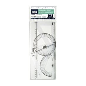 KIt Geométrico Flexível 5 peças, Régua 30cm, Esquadro 60º e 45º, Transferidor 360º e 180º - DELLO