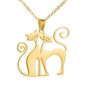 Colar Corrente Feminina Casal Gato Judith In Love Banho Ouro