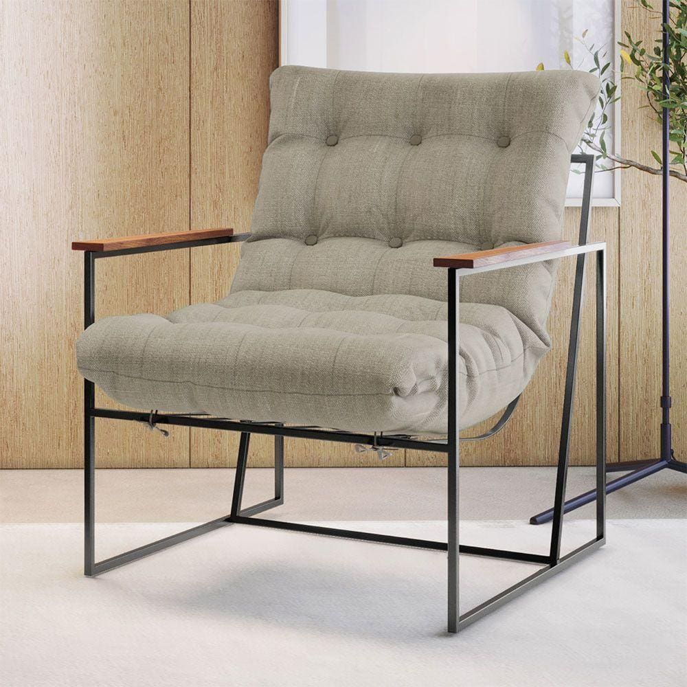 Poltrona M03 Em Linho Mais Decor Preto/areia